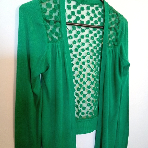 Open Waterfall Front Cardigan with Lace Back - Picture 3 of 11